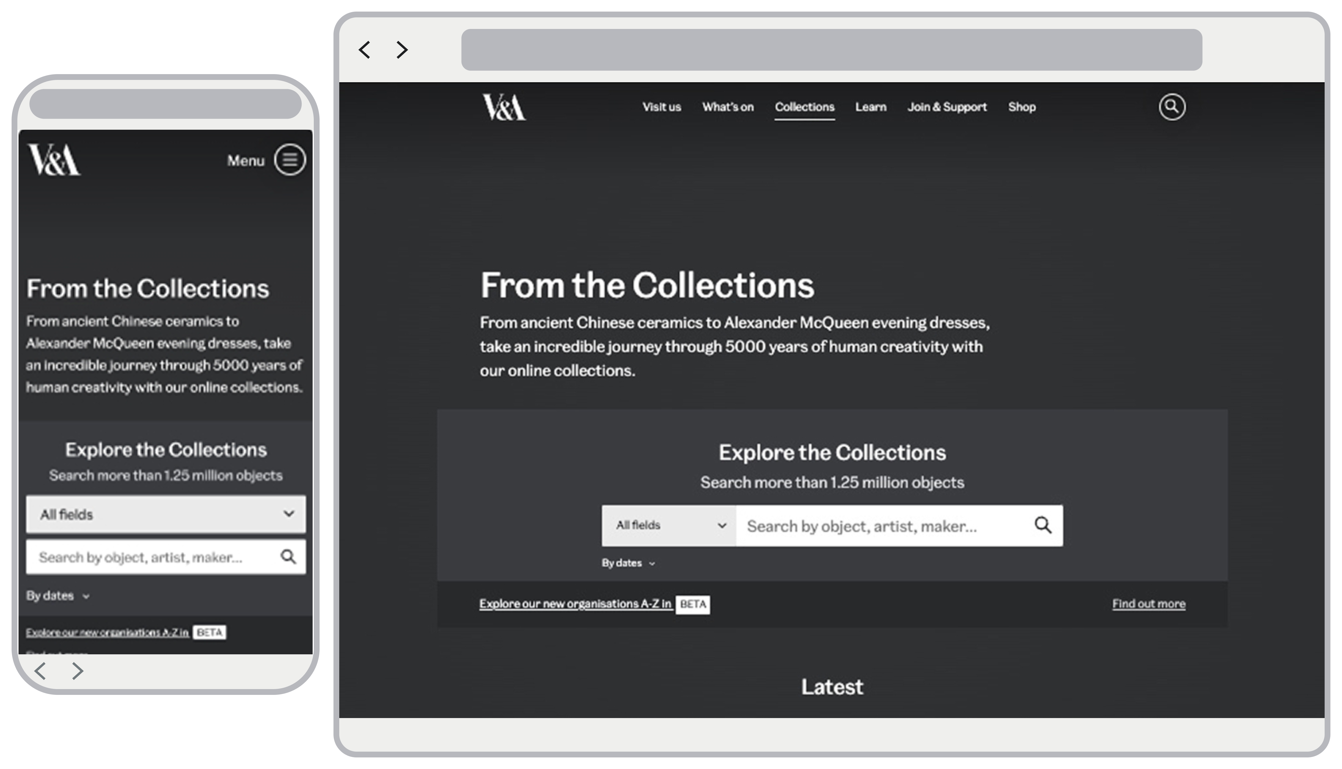 The previous Explore the Collections landing page