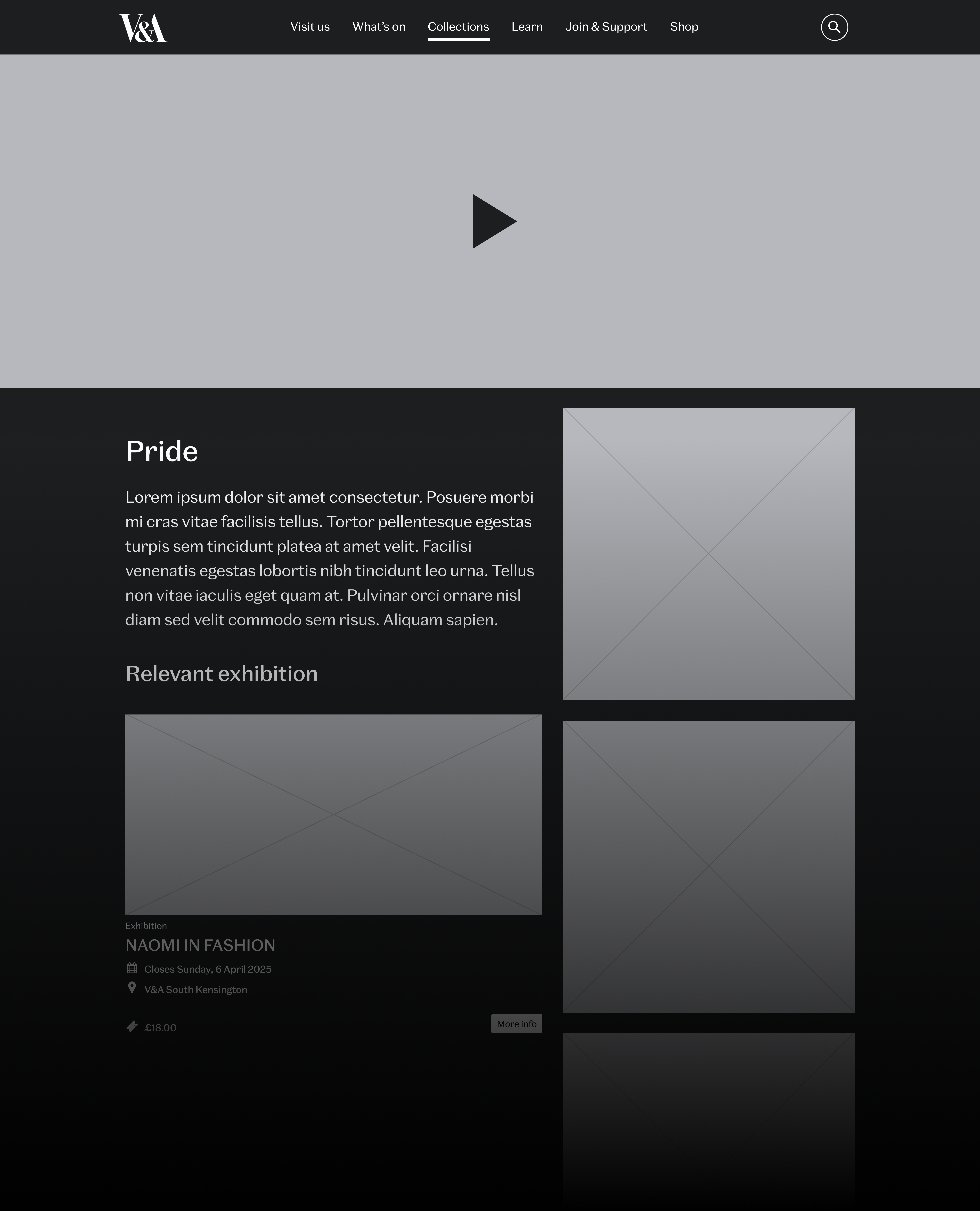 Concept A wireframe: editorial, magazine-like layout