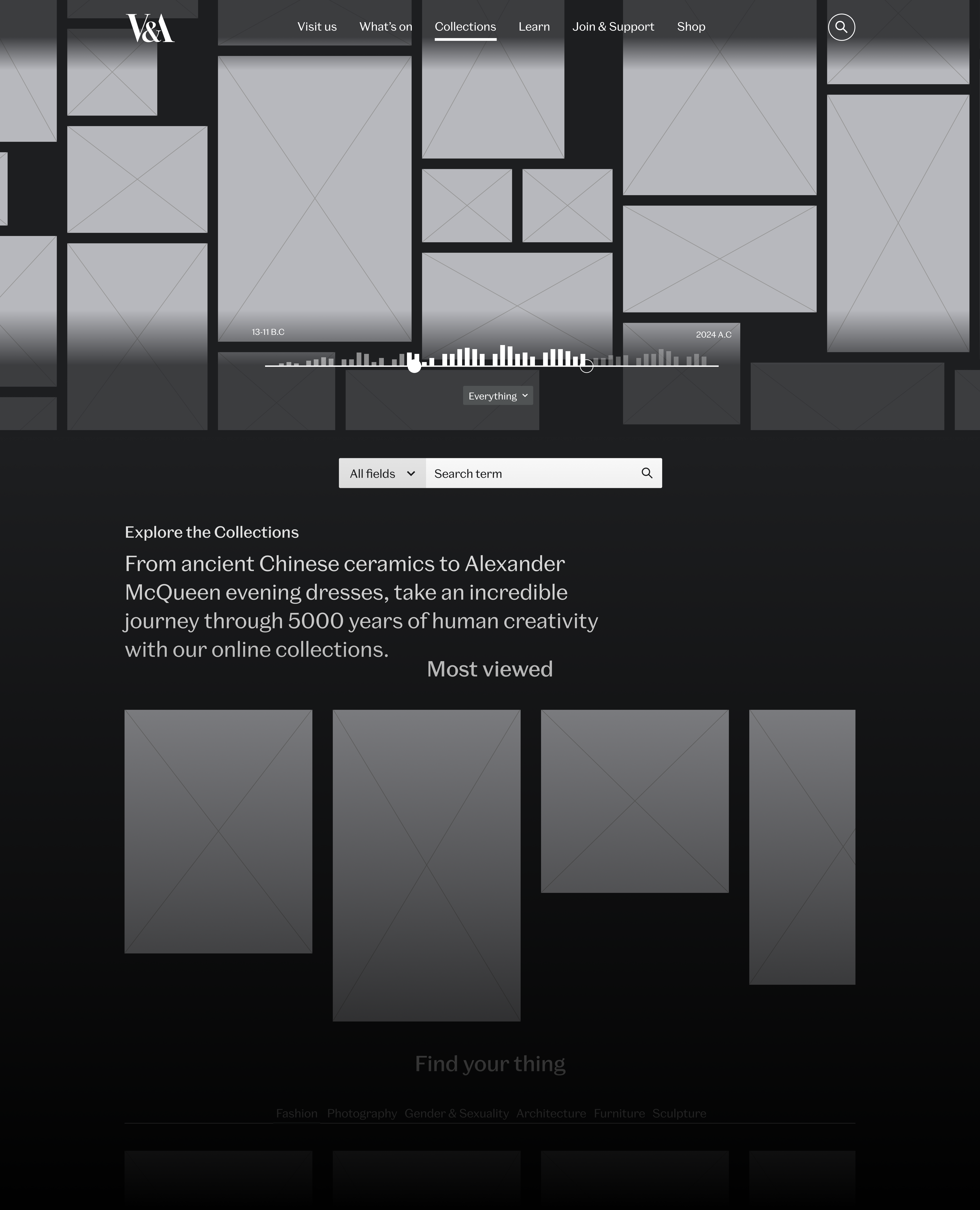 Concept B wireframe: interactive object timeline