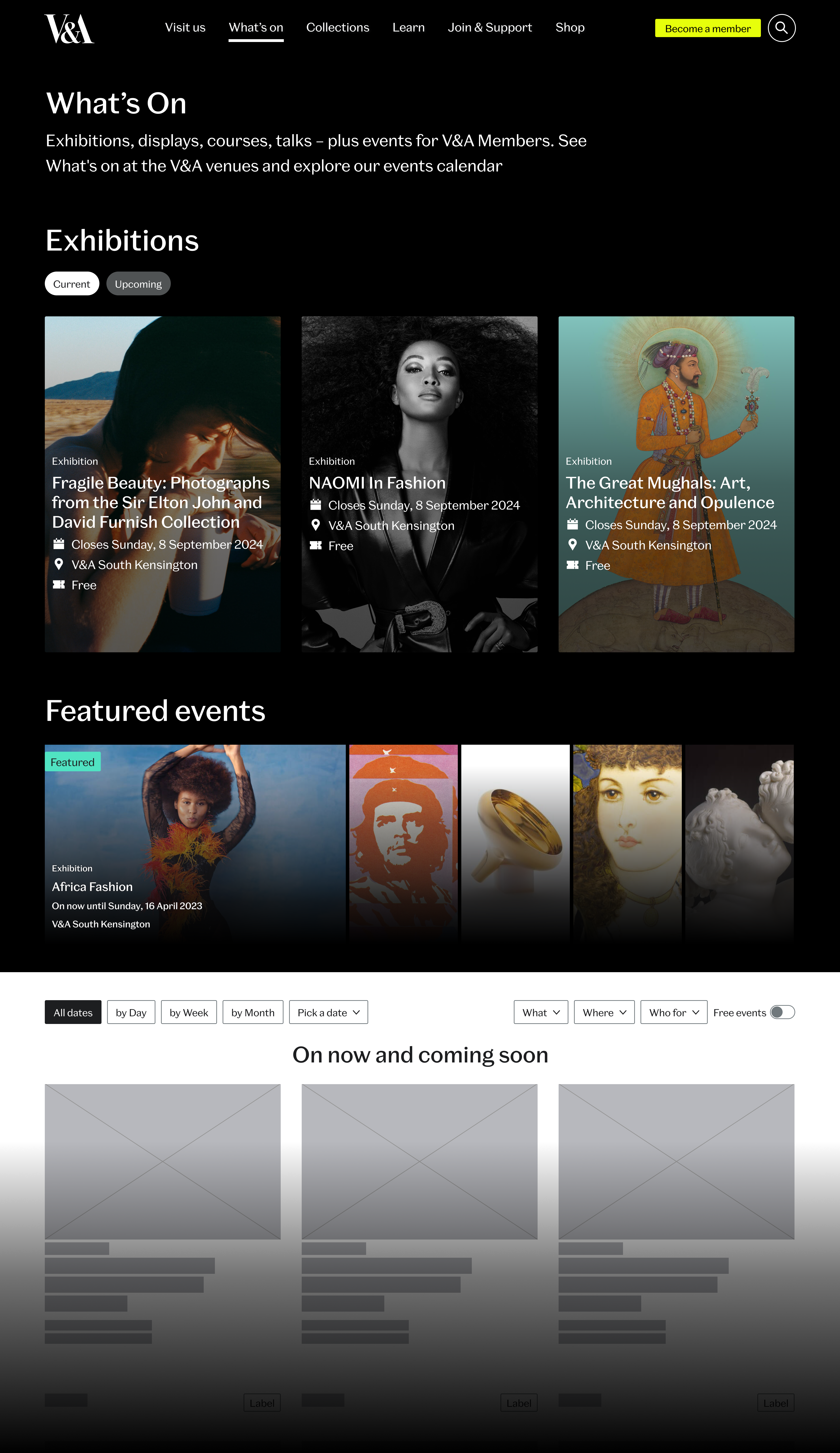 MVP design: exhibitions carousel and Load More